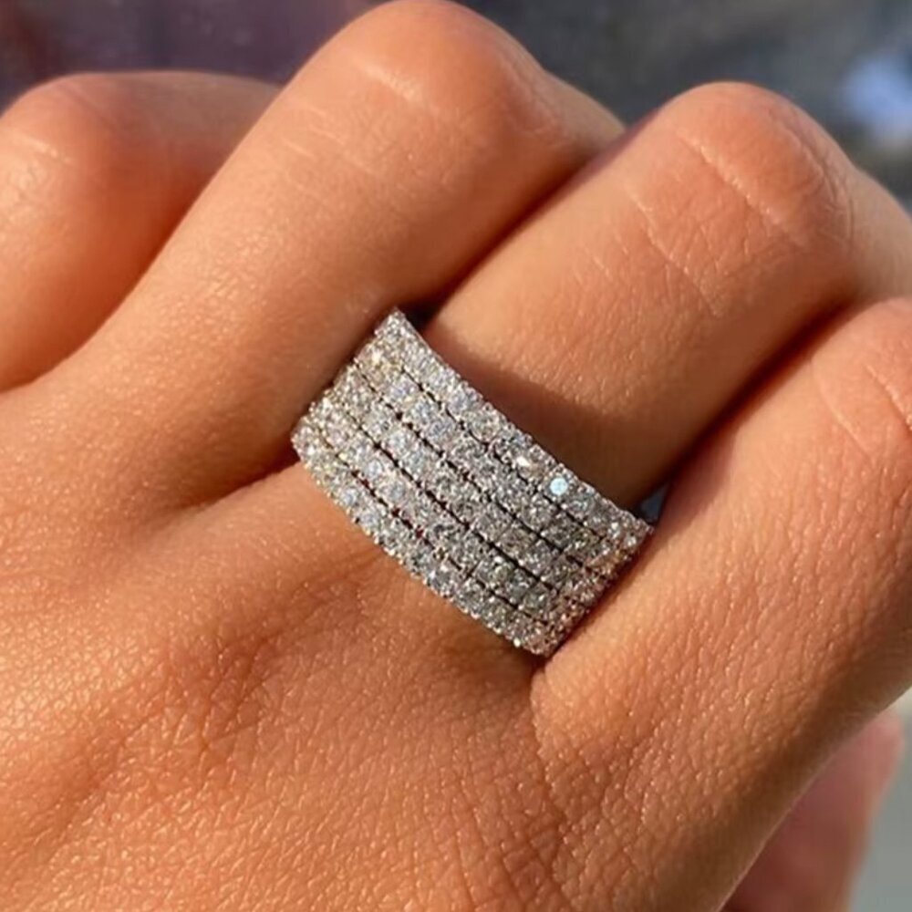 NEW 18k White Gold Pave Diamond Ring Band Wide Ring